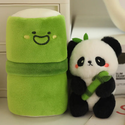 Panda plush keychain clipped to backpack zipper, panda bag charm in everyday use