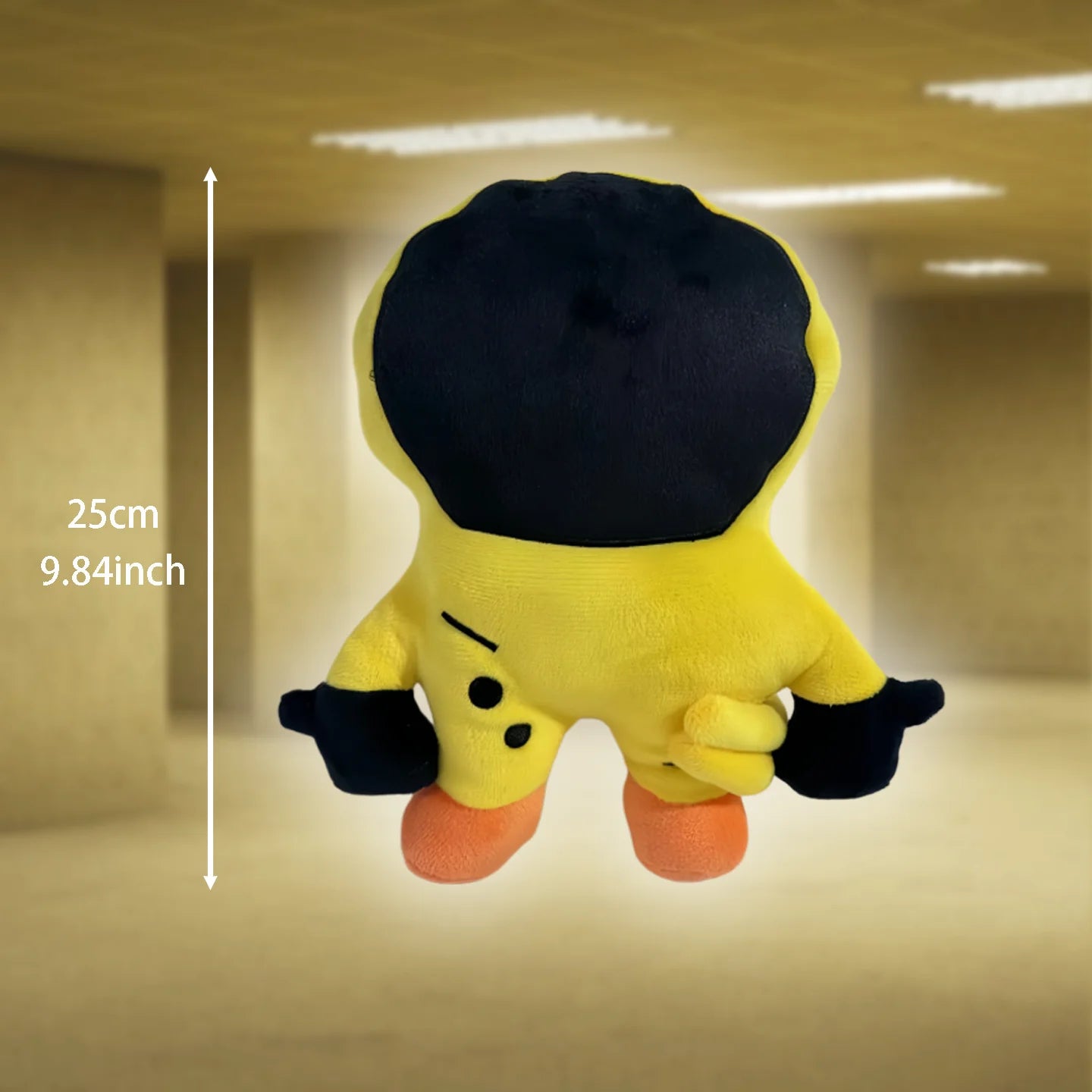 Partygoer plush side view showing full 30 cm height, handmade stuffed animal
