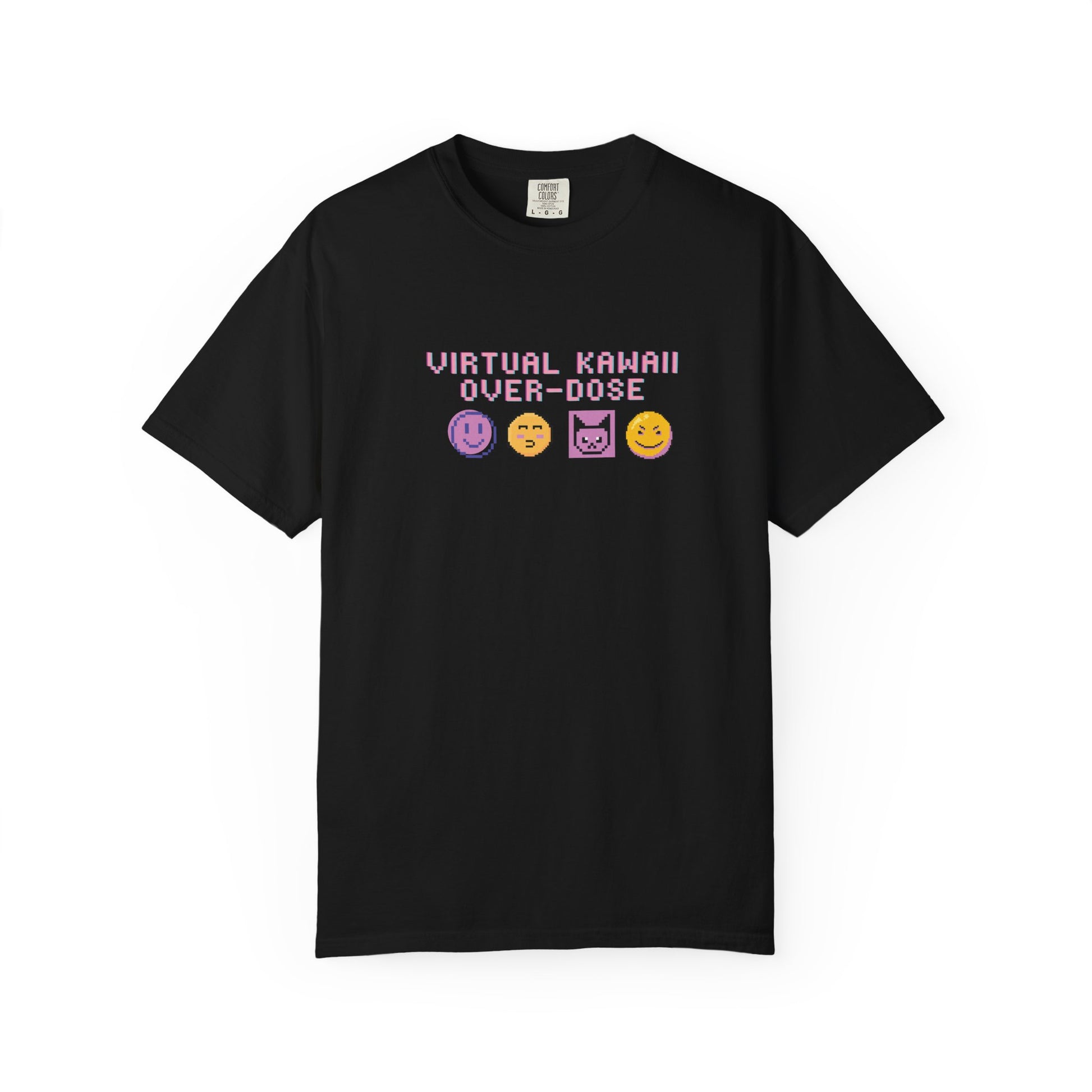 Pastel goth tee worn by model in a retro arcade setting
