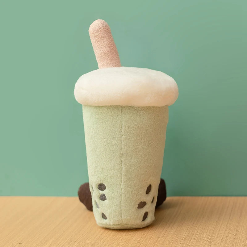 Pastel green plushie matcha bubble tea 23cm size comparison next to everyday object
