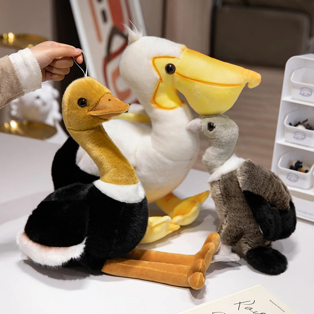 Pelican plush soft plush toy with oversized cartoon beak, 25cm and 35cm sizes