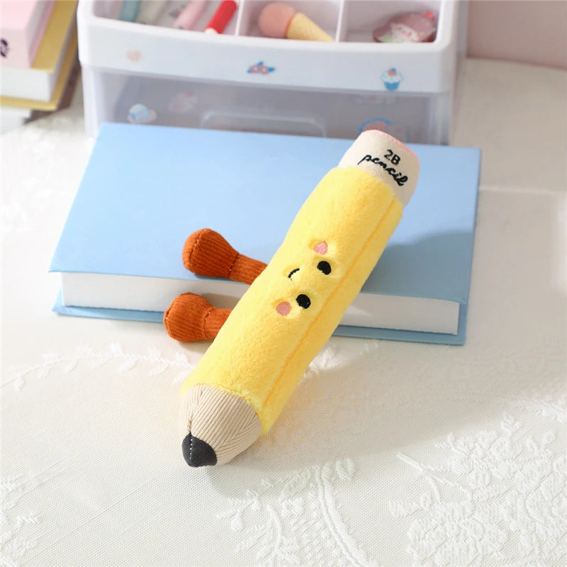 Pencil plushie flat lay aesthetic study desk decor stationery plush toy