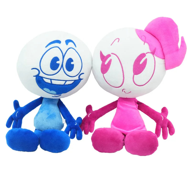 Pencilmate and Pencilmiss handmade fan plushies on white background