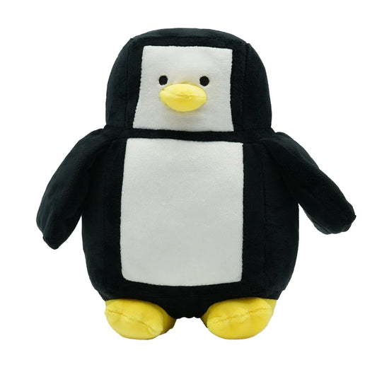 Penguin plush with small yellow backpack accessory