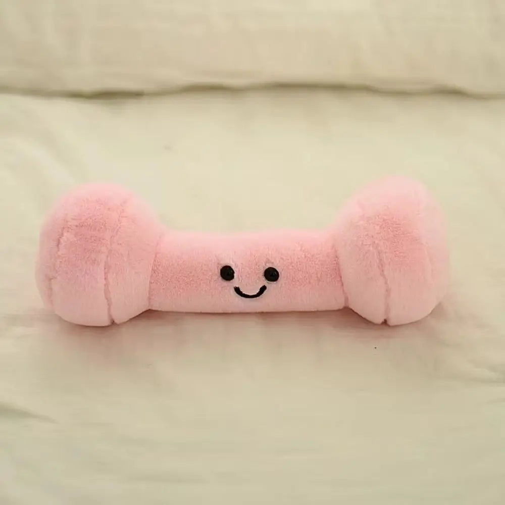 Pink dumbbell plushie kawaii stuffed toy gym lover gift 20cm