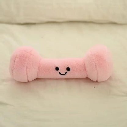 Pink dumbbell plushie kawaii stuffed toy gym lover gift 20cm