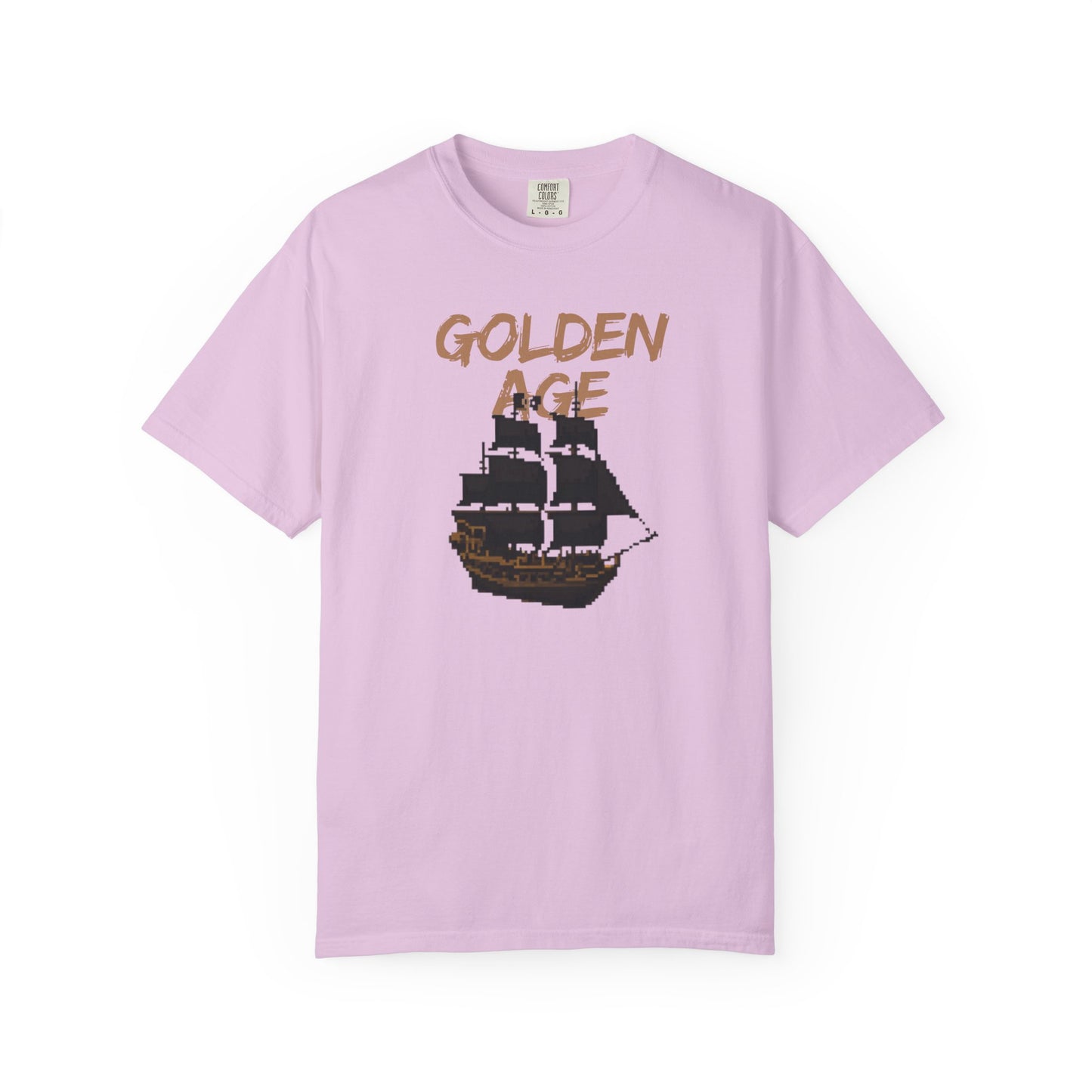 Pirate aesthetic clothing front view featuring pixel art sea vessel and retro lettering
