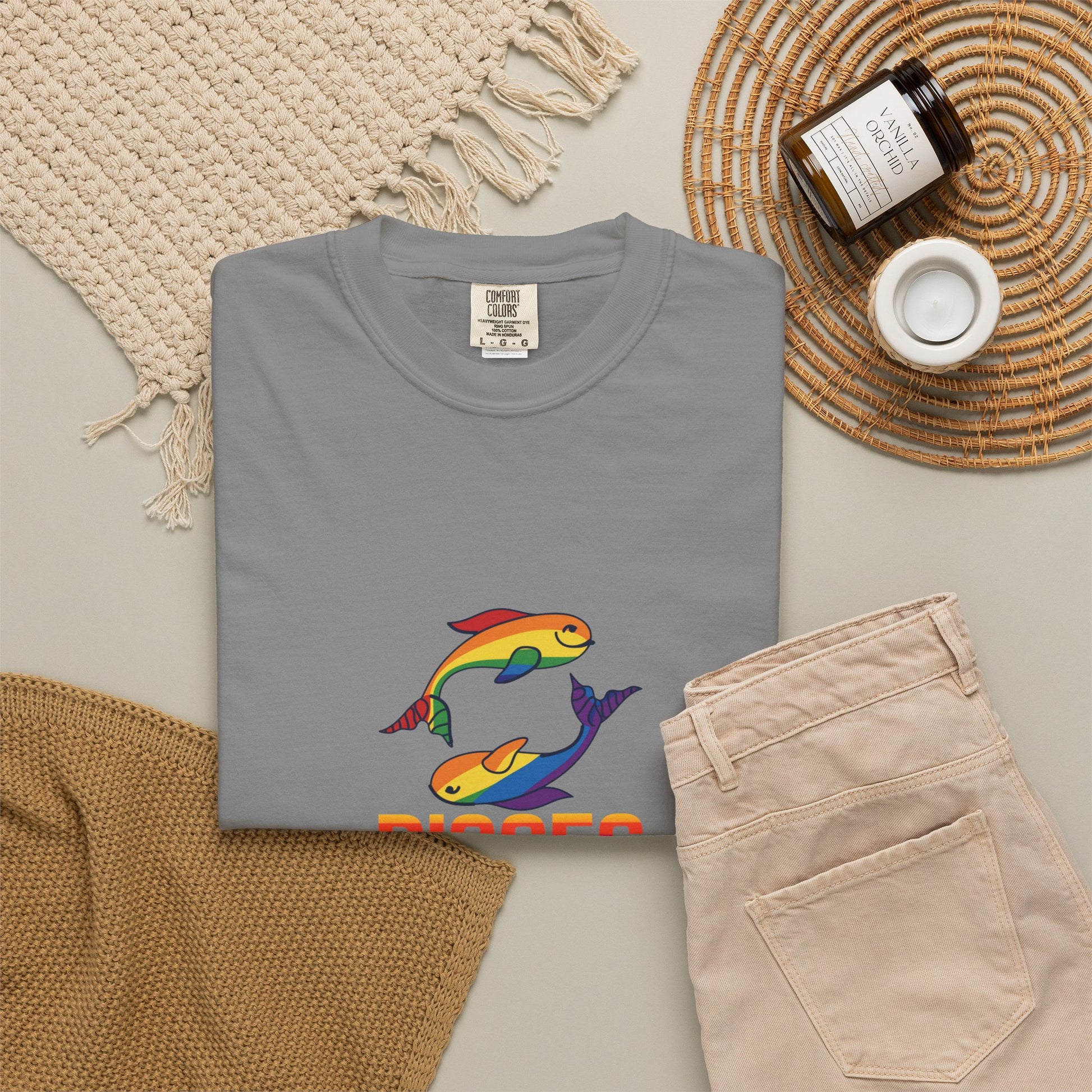 Pisces symbol t-shirt for intuitive souls with a lived-in texture.