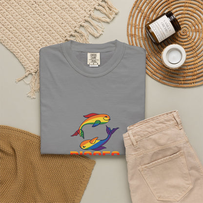 Pisces symbol t-shirt for intuitive souls with a lived-in texture.