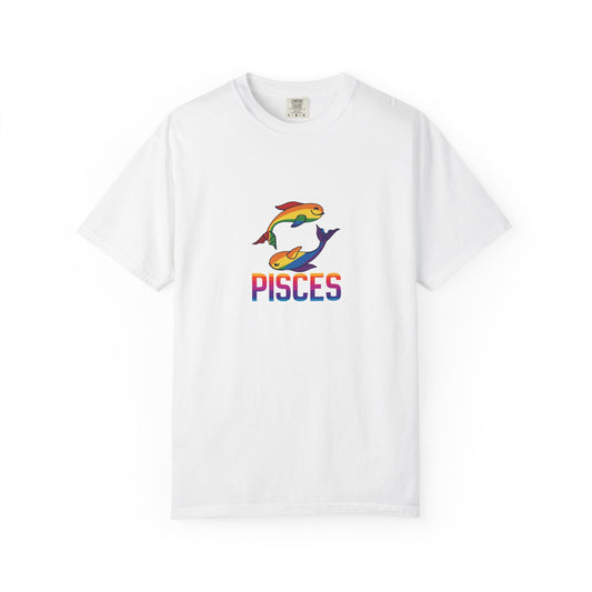 Pisces zodiac graphic t-shirt in garment-dyed cotton.