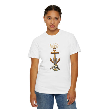 Pixel art nautical tee close-up of yellow rose detail at anchor base
