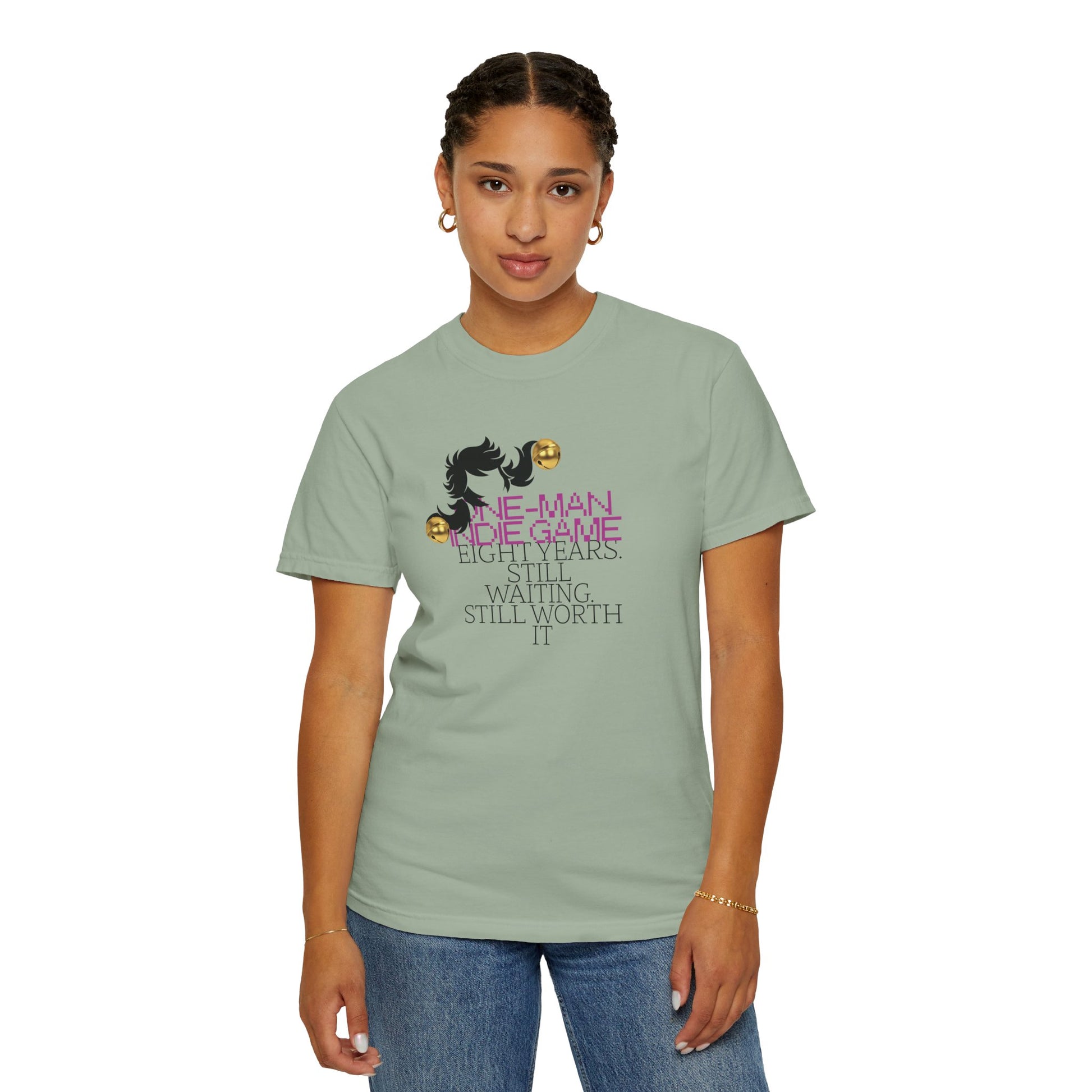 Pixel art t-shirt shown in several of the 58 available colours
