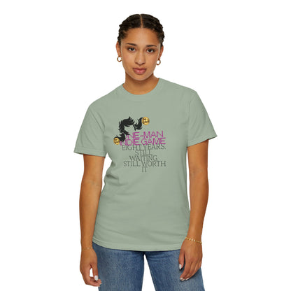 Pixel art t-shirt shown in several of the 58 available colours
