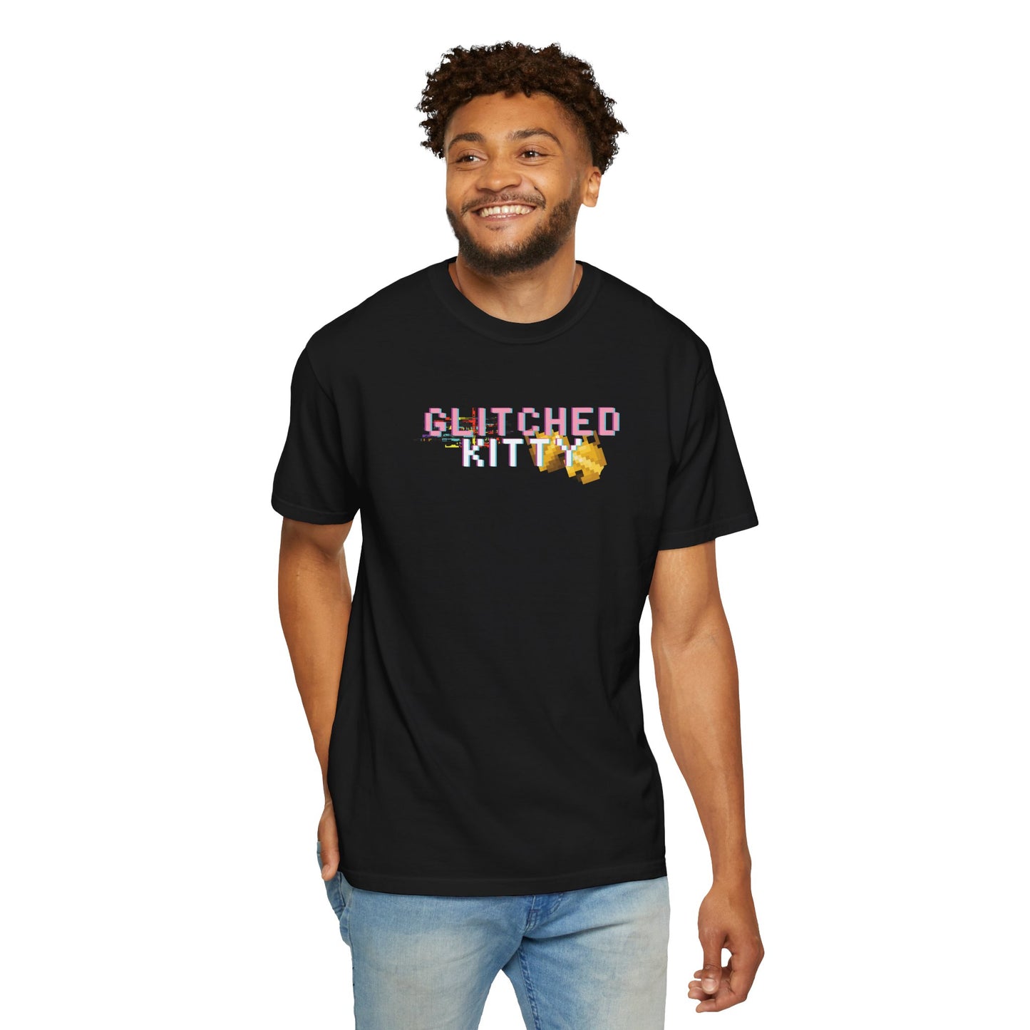 Pixel cat t shirt in washed pastel colorway