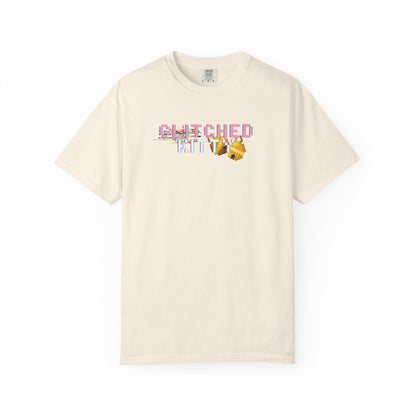 Pixel cat t shirt showing small centered glitch art print
