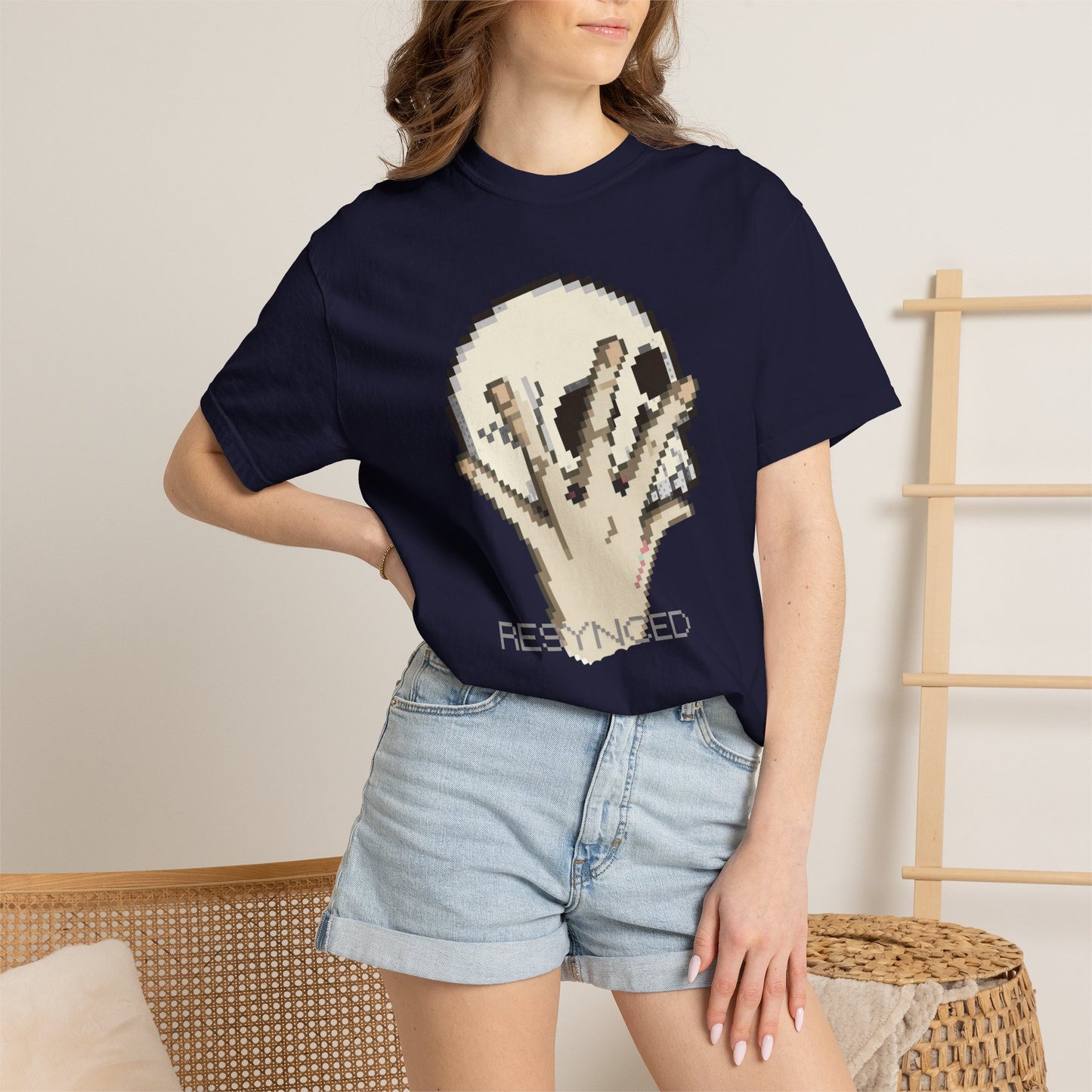 Pixel hand tee worn streetwear style full body front view
