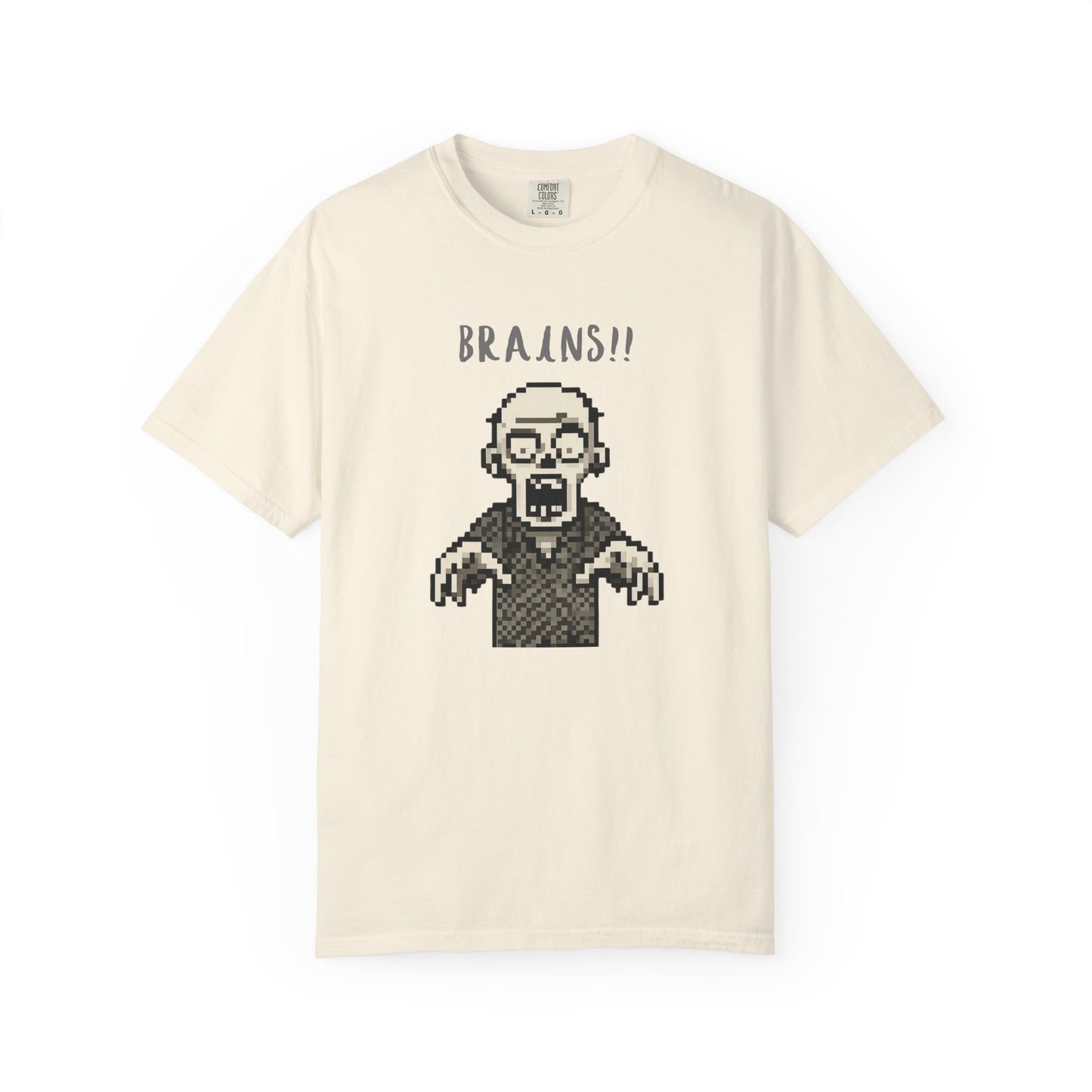 Pixel zombie graphic tee, vintage arcade style horror print.