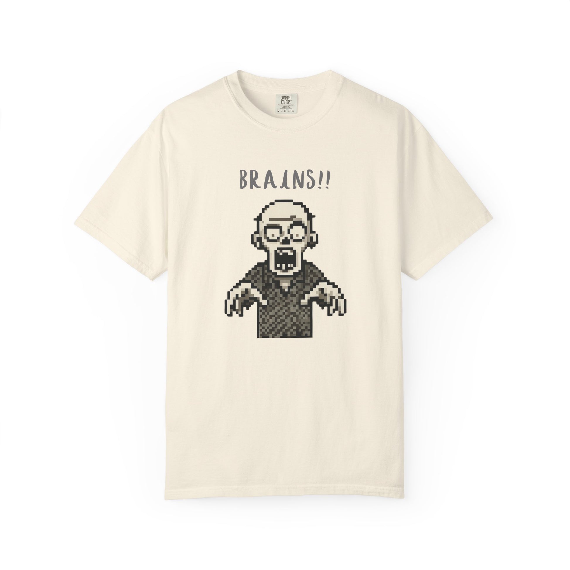 Pixel zombie graphic tee, vintage arcade style horror print.
