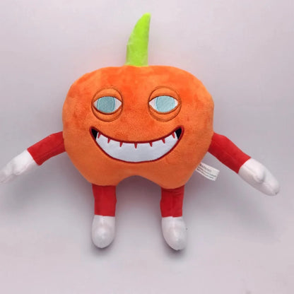 Pizzaface handmade plush, front view, soft PP cotton filled gaming collectible inspired by a beloved indie platformer villain character