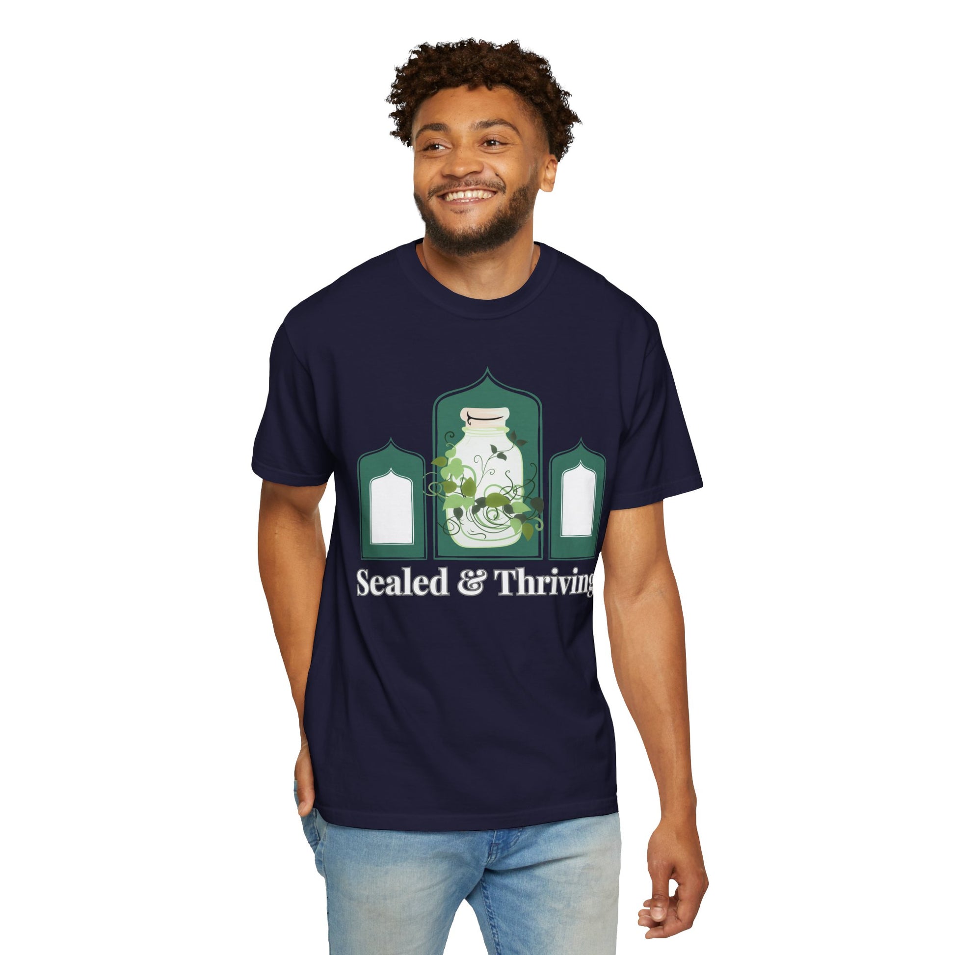 Plant mom t-shirt featuring water jar botanical print