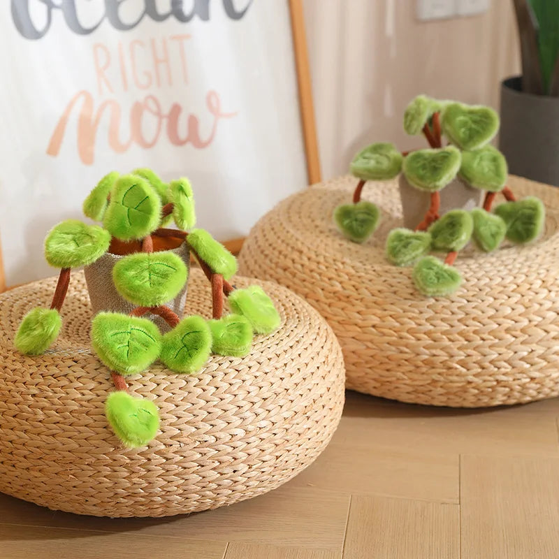 Plant plushie pothos soft polyester green leaves styled in boho bedroom corner aesthetic