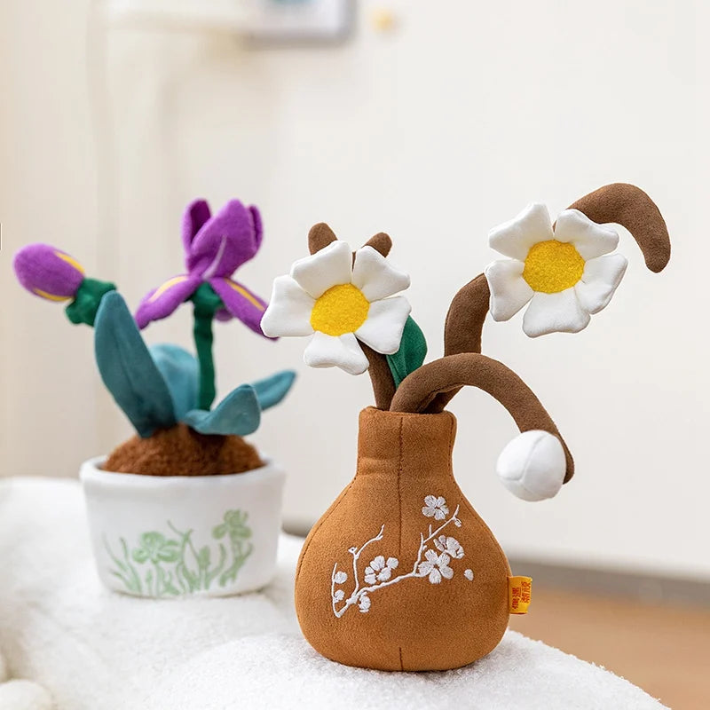Plum blossom kawaii stuffed potted plant cute smiling face dangle legs plushie 25cm