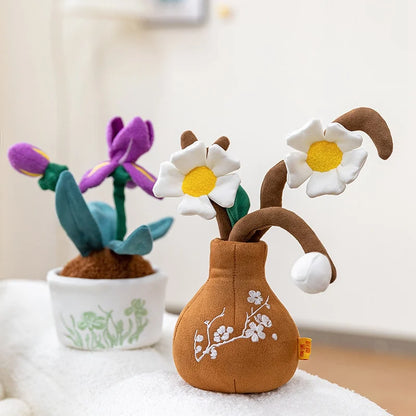 Plum blossom kawaii stuffed potted plant cute smiling face dangle legs plushie 25cm