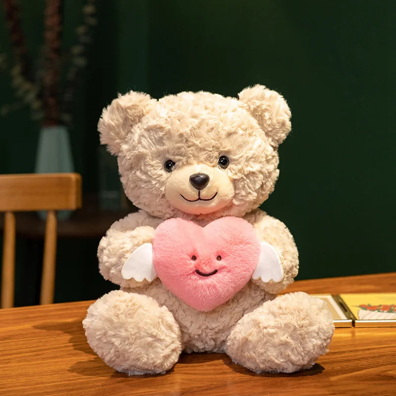 Plush hug pillow white angel wing teddy bear plushie lying flat