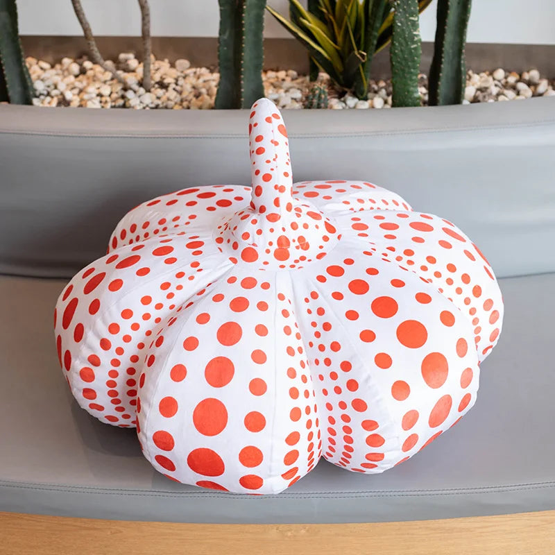 Pop art room decor featuring a handmade avant-garde spotted pumpkin cushion