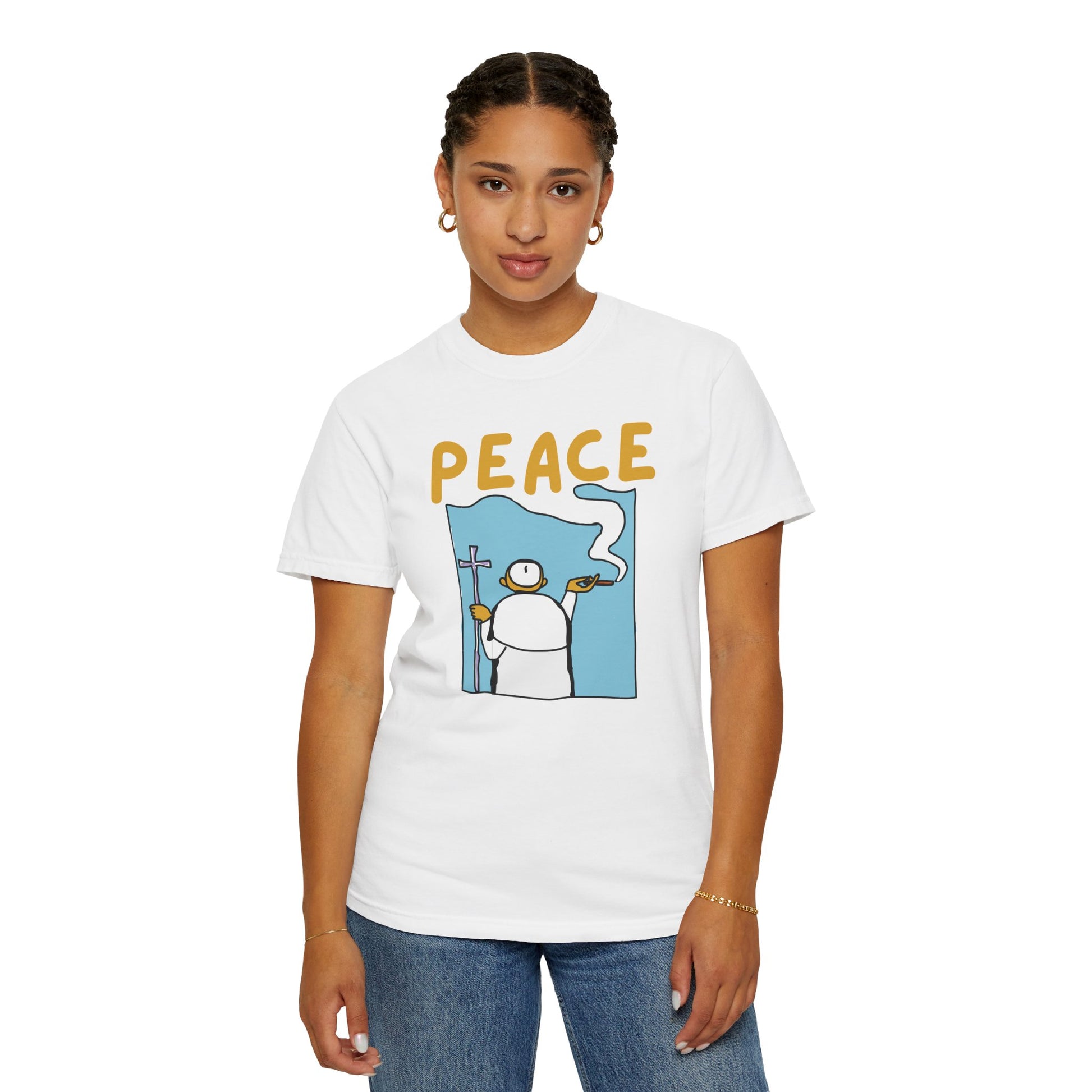 Positive energy clothing peace graphic tee folded stack in earth tones