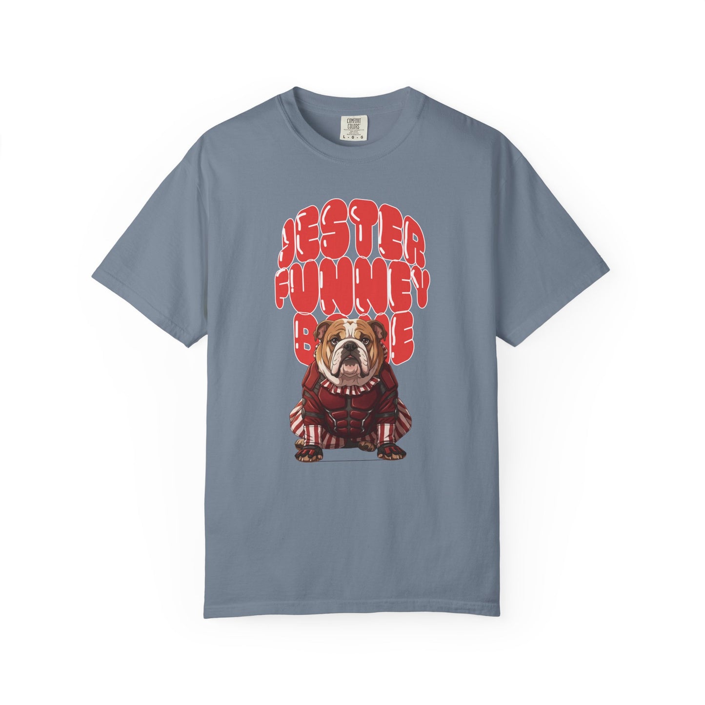 Premium 100% ring-spun cotton jester bulldog graphic apparel.
