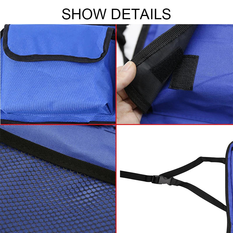 Premium Oxford cloth car seat organizer displaying all pockets