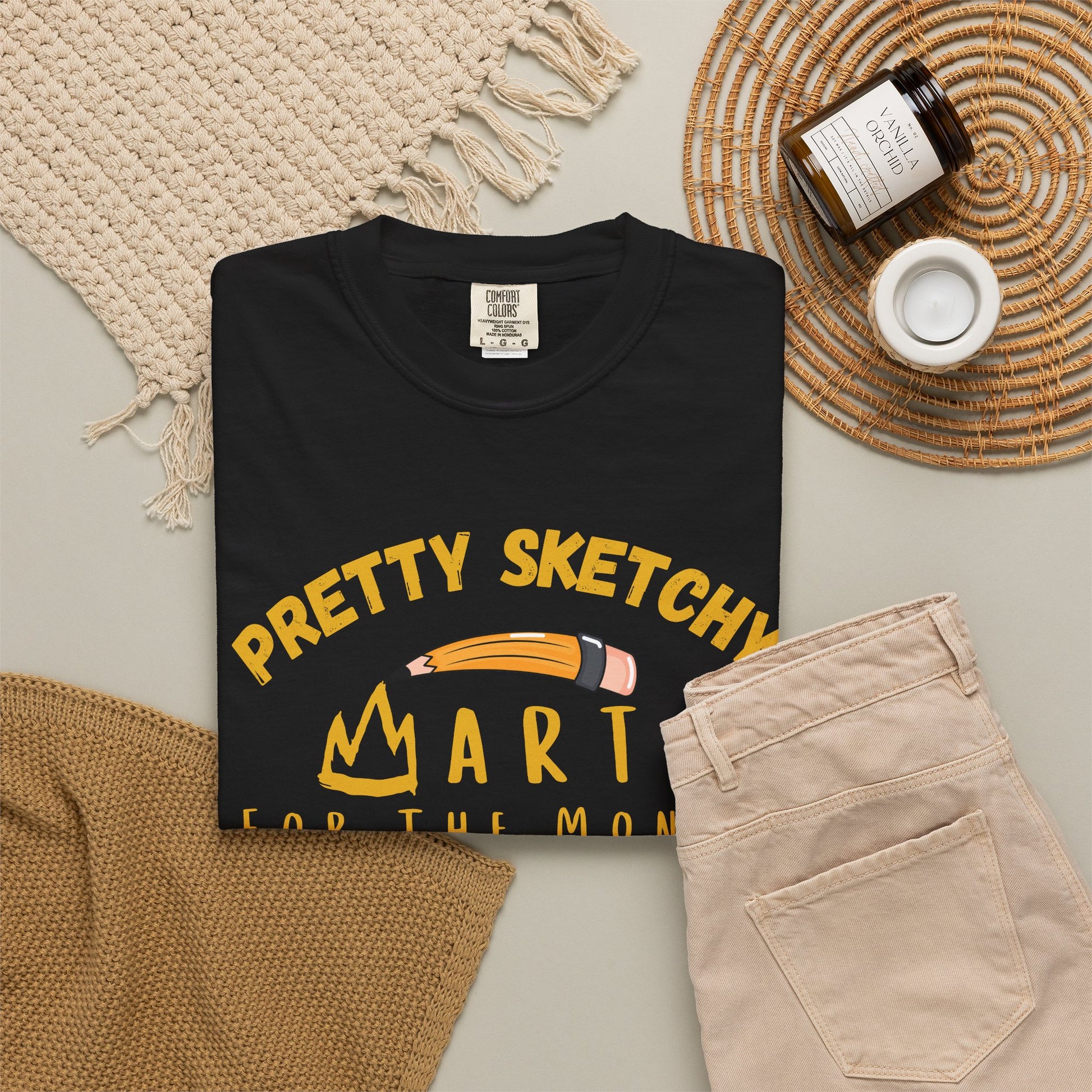 Pretty Sketchy Art For The Monet shirt in blue displayed on wooden hanger