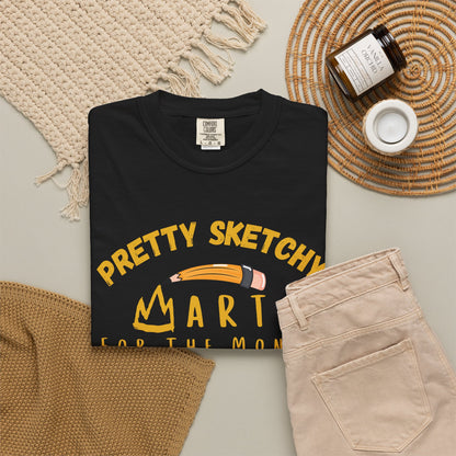 Pretty Sketchy Art For The Monet shirt in blue displayed on wooden hanger