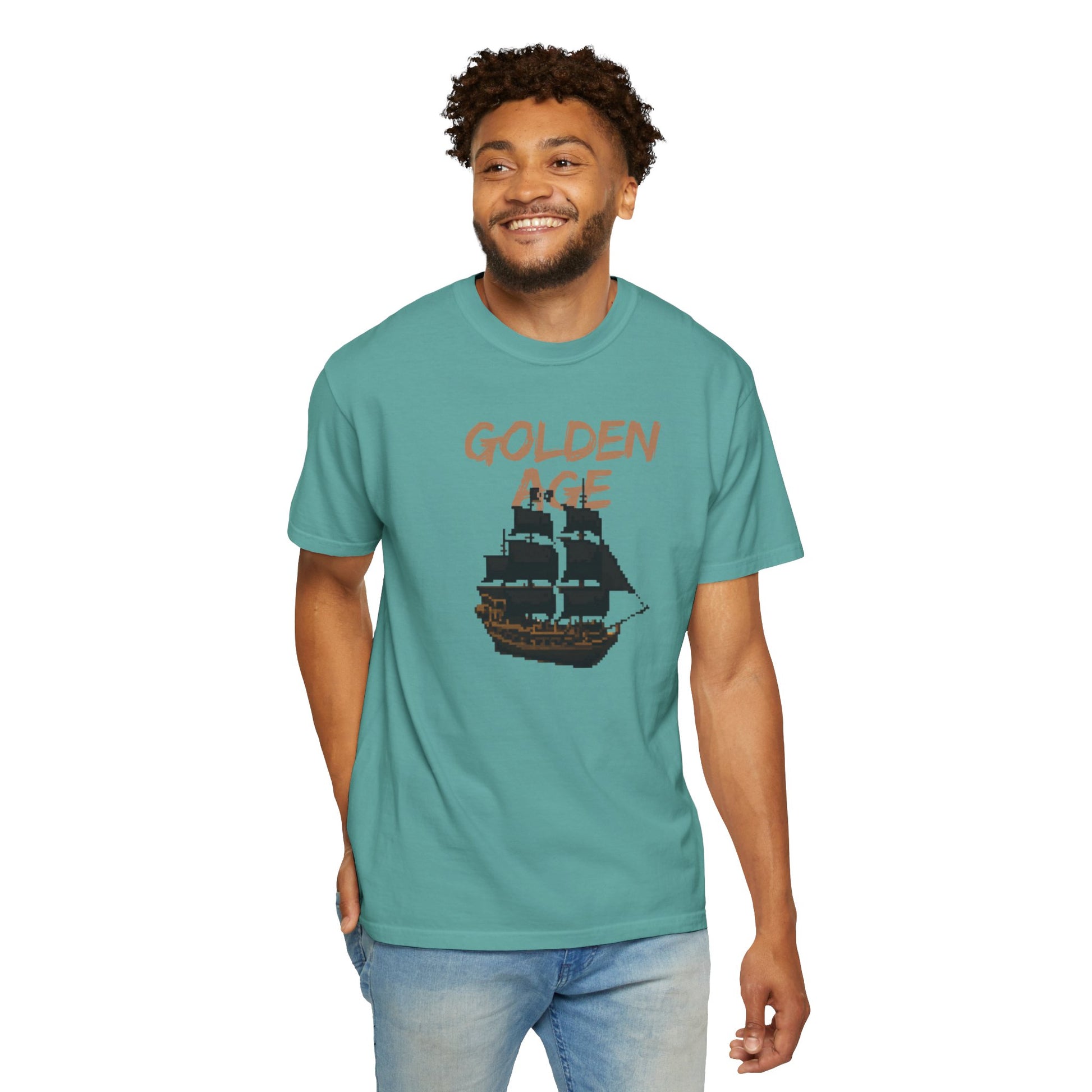 Privateer shirt front view on a mannequin showing full design print
