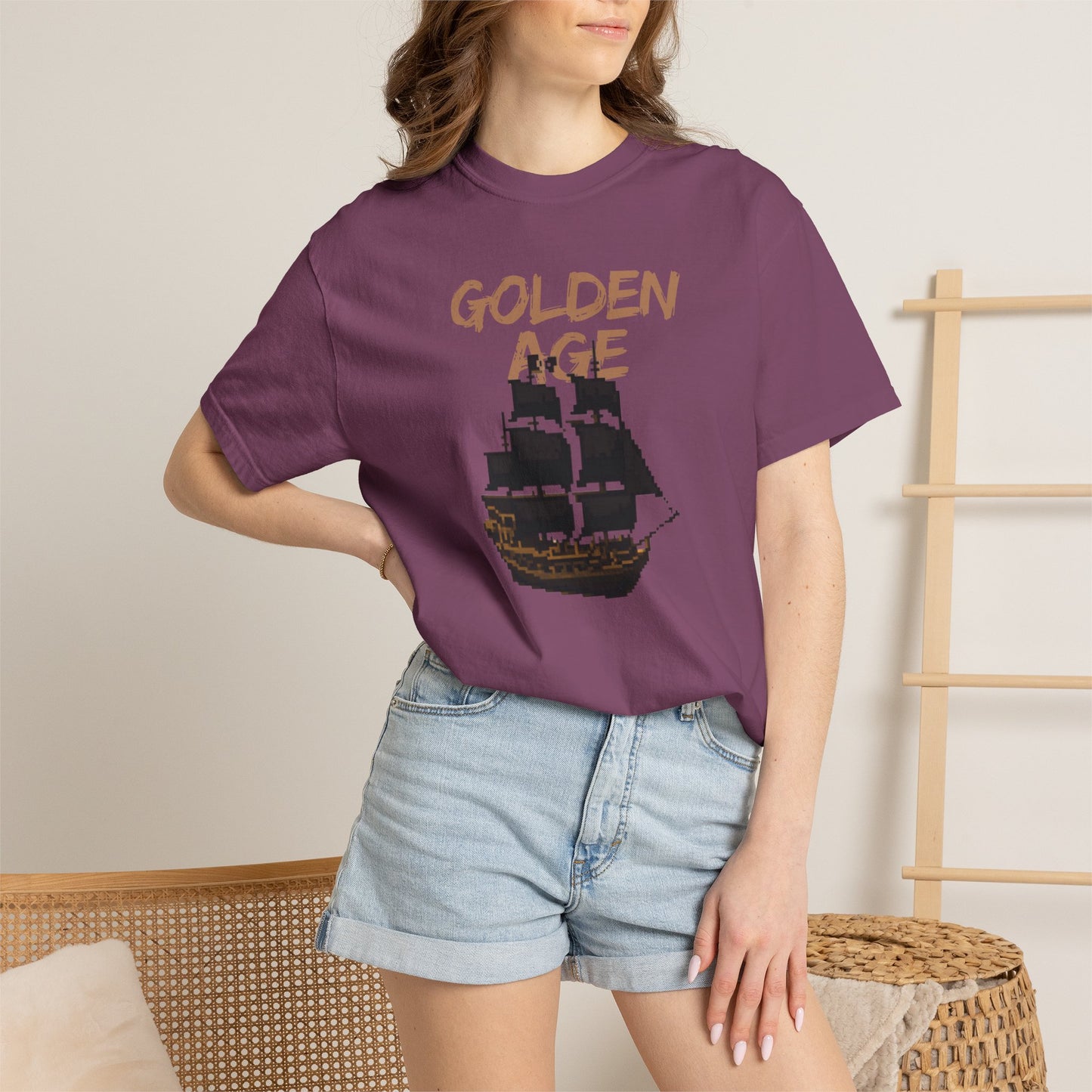 Privateer shirt worn by a model looking out at the sea from a pier
