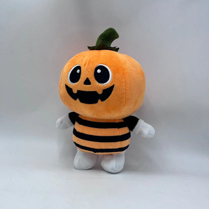 Pumpkin bee plushie front view smiling jack-o'-lantern face