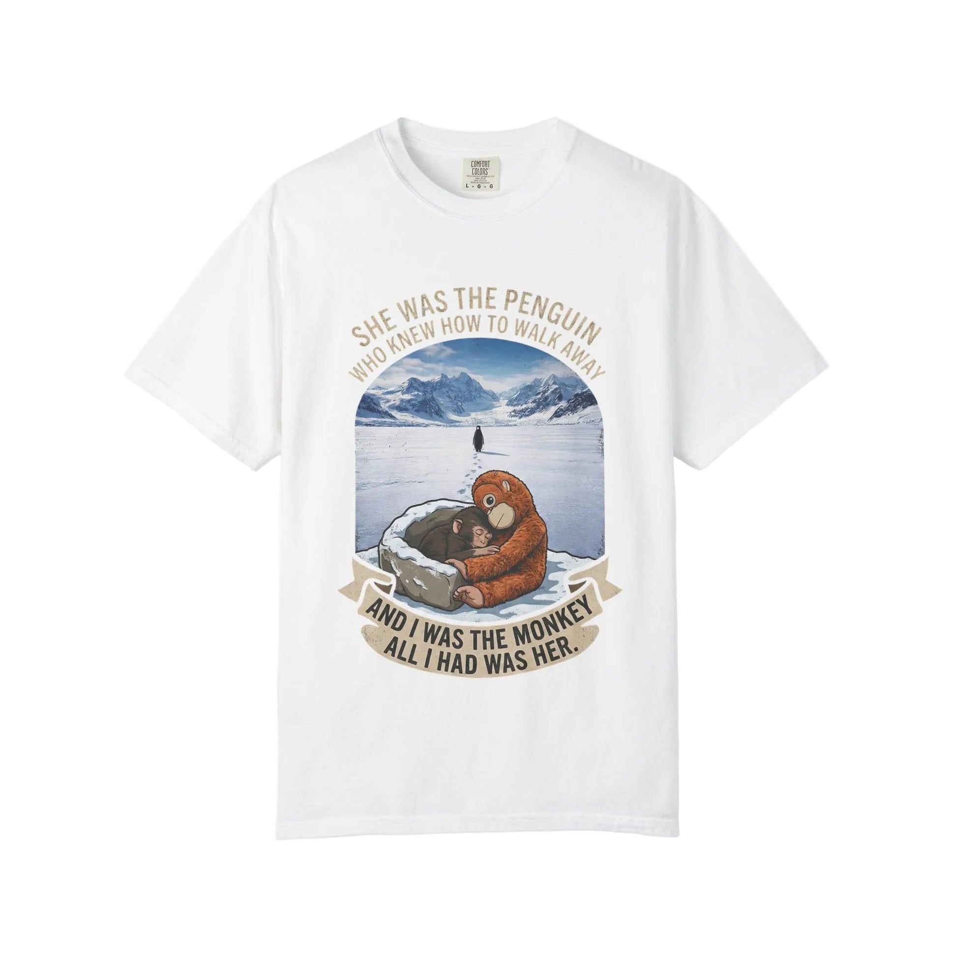 Punch Monkey and Lonely Penguin Vintage Graphic T-Shirt front view