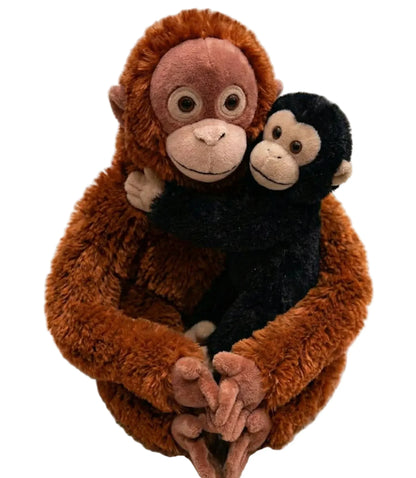 Punch Plush baby Japanese macaque holding orangutan toy