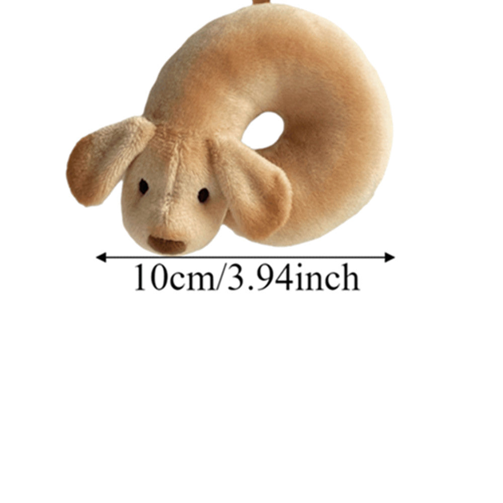 Puppy plush keychain clipped to backpack zipper lifestyle photo