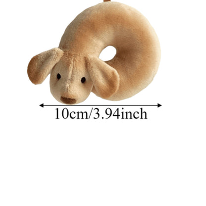 Puppy plush keychain clipped to backpack zipper lifestyle photo
