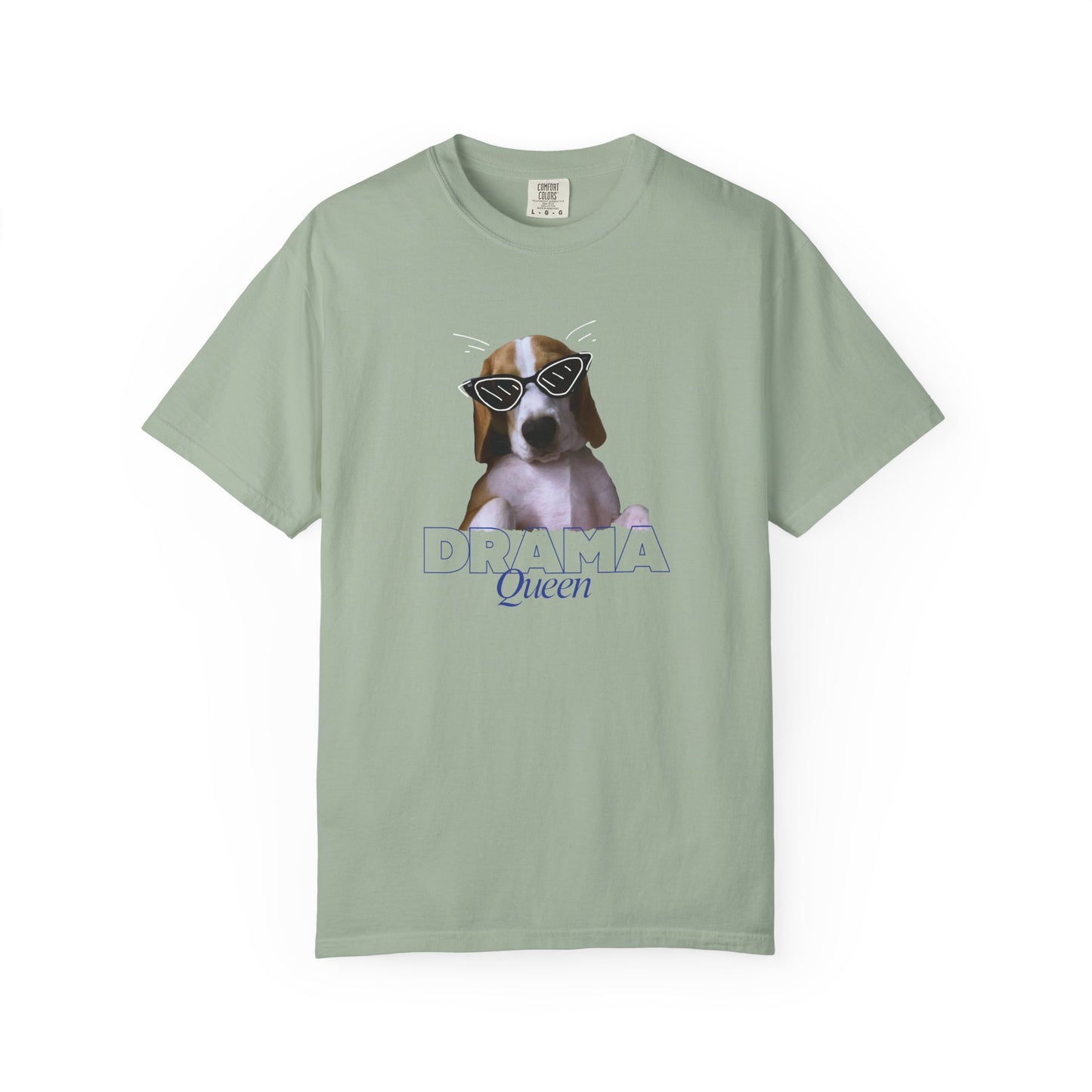 Quirky beagle with retro shades and Queen text on vintage washed relaxed fit tee