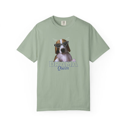Quirky beagle with retro shades and Queen text on vintage washed relaxed fit tee