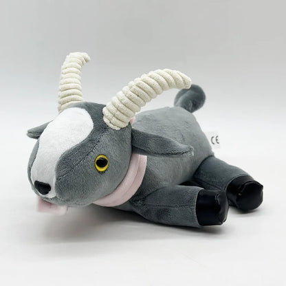 Quirky goat plushie grey handmade stuffed animal full body view