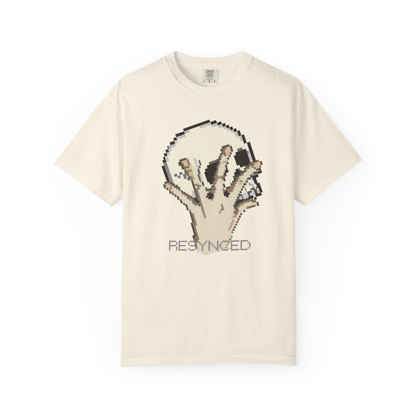 RESYNced retro pixel graphic tee front view on Comfort Colors 1717

