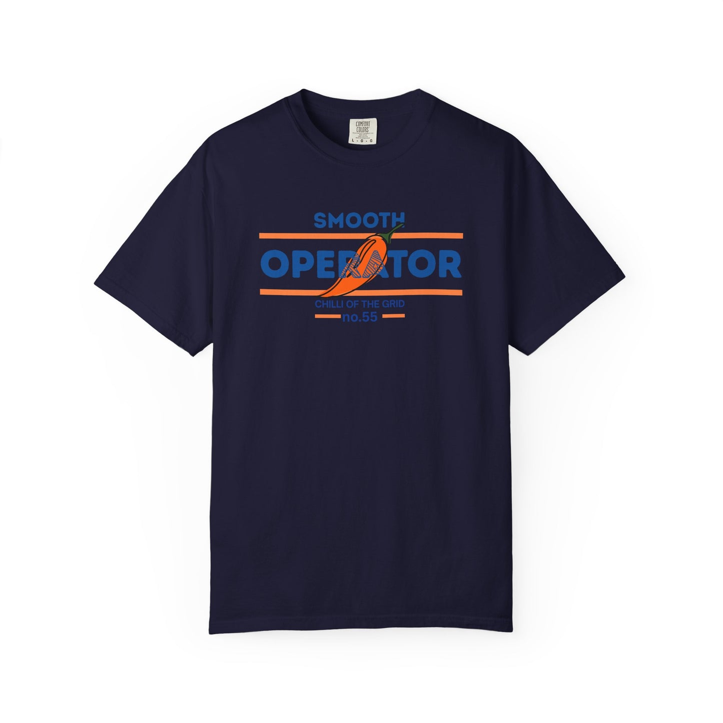 Racing themed t-shirt design showing a chili pepper character alongside the Chilli of the Grid slogan