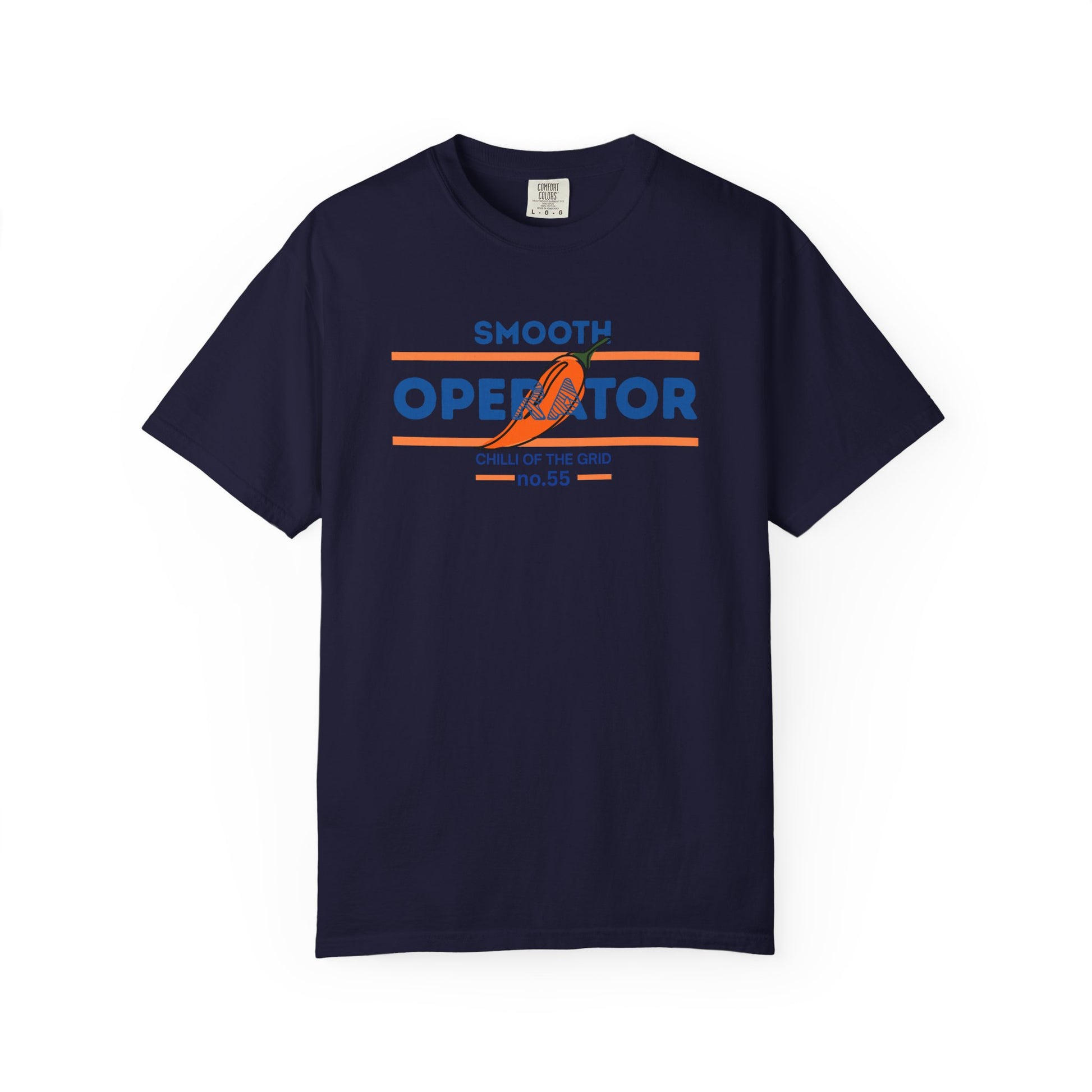 Racing themed t-shirt design showing a chili pepper character alongside the Chilli of the Grid slogan