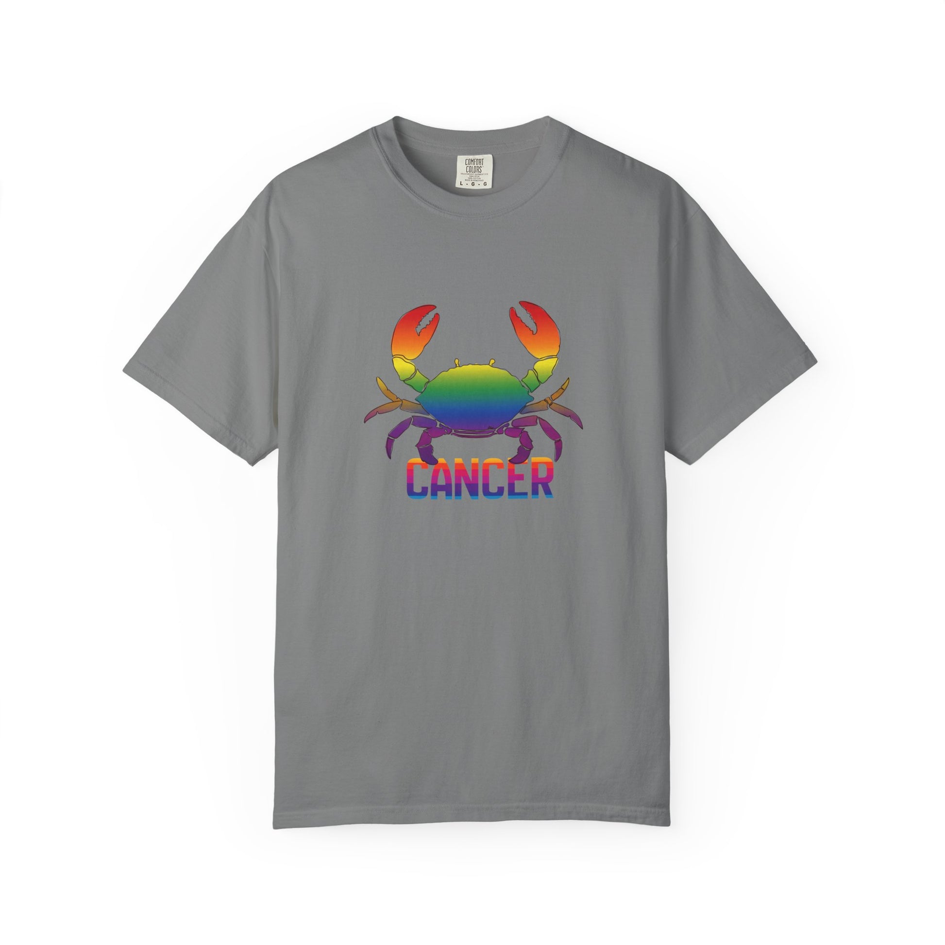 Rainbow crab and Cancer text on heavyweight cotton tee
