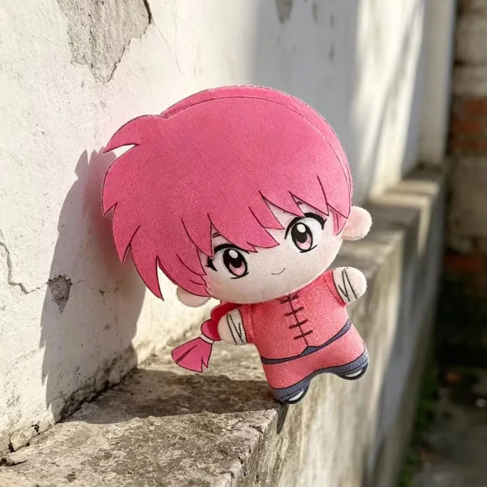 Ranma Saotome boy plush black hair pigtail detail close up handmade