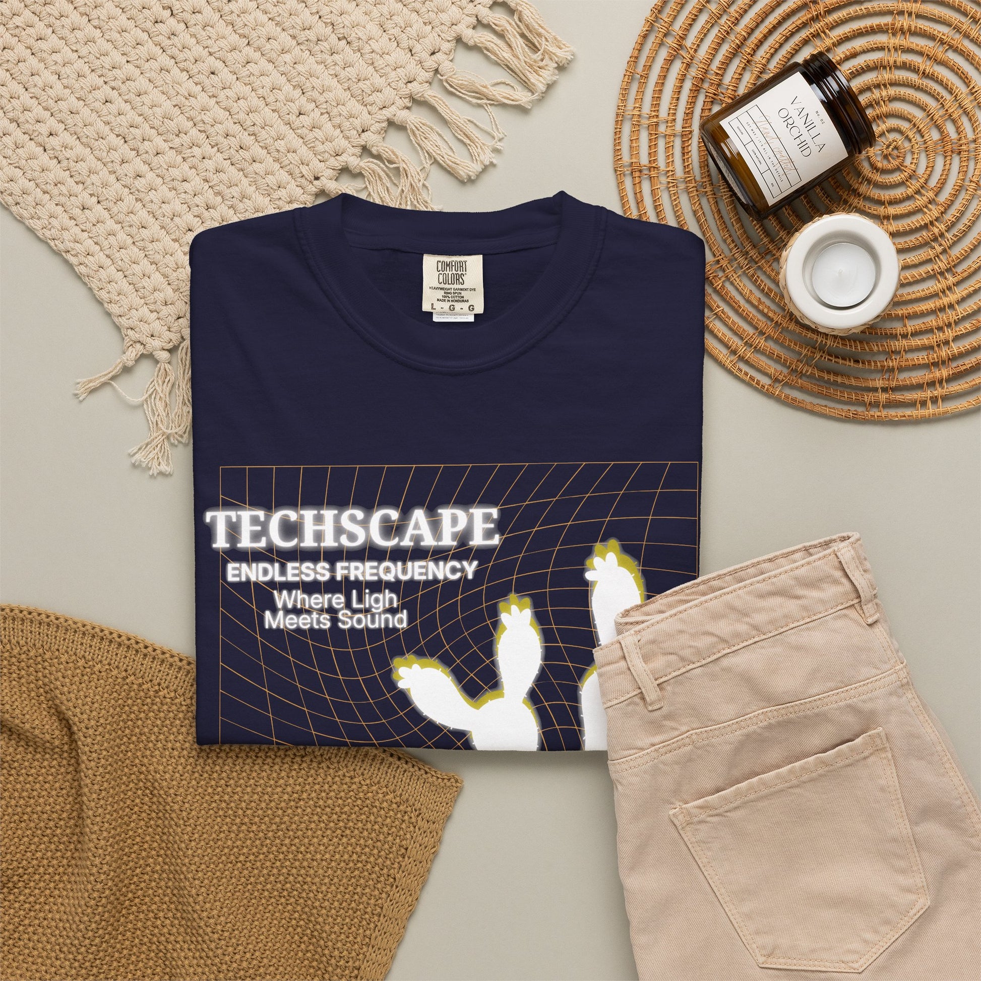 Rave culture graphic tee size comparison flatlay S through 3XL